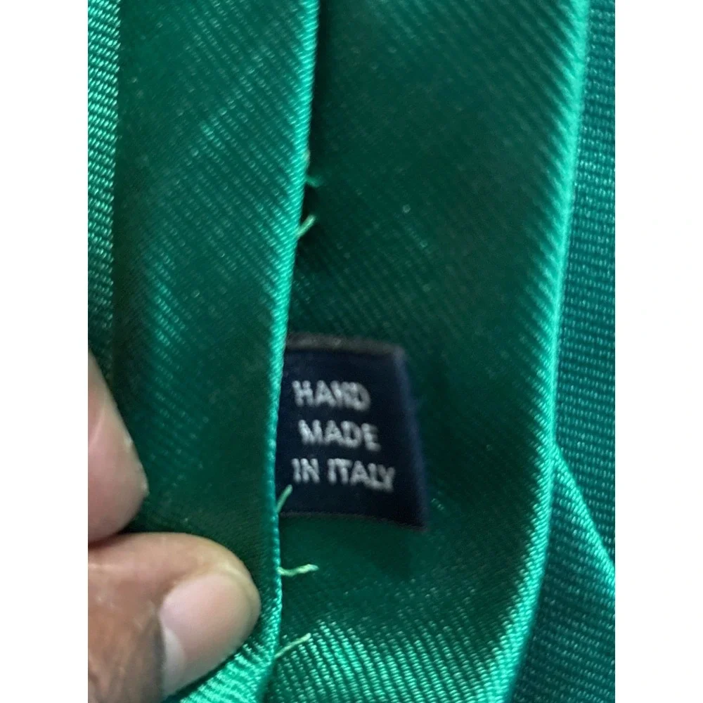 Polo Ralph Lauren Handmade Green Silk Tie With Red & Yellow Stripe Accent